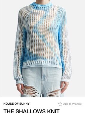 House of Sunny open-knit sweater in blue and white